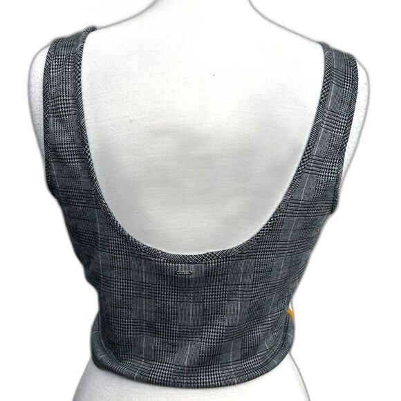 Guess Los Angeles Houndstooth w/ White Yellow Racer Stripe Crop Top - Women L - Picture 3 of 6